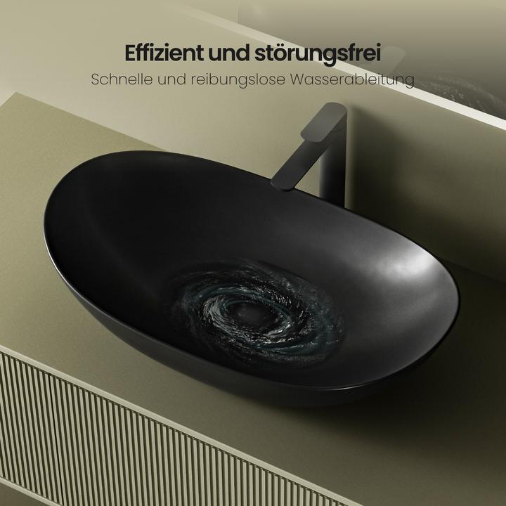 Produktbild Emke Aufsatzwaschbecken 615 x 360 x 155 mm, Oval, Keramik, Aufsatzmontage, Mattschwarz (360 mm, 615 mm)