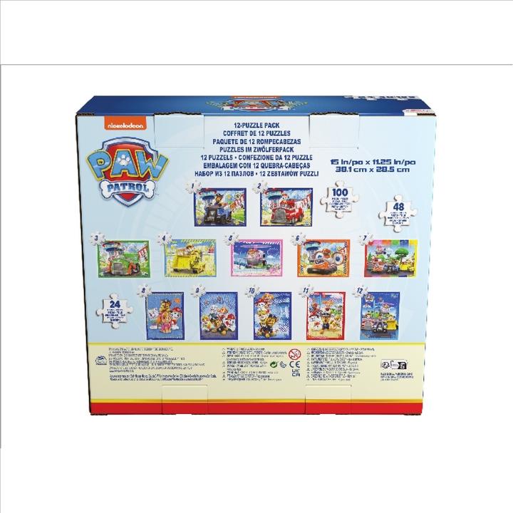 Immagine prodotto Spin Master PAW Patrol, confezione da 12 puzzle da 24, 48 e 100 pezzi, Chase, Marshall, Skye, Everest, Rubble, Z