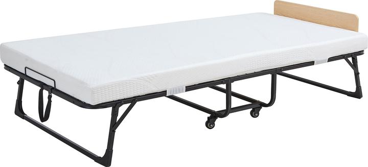 En.Casa Metall-Klappbett Lustendi mit Matratze 200x90cm Schwarz/Eicheoptik (90 x 200 cm)