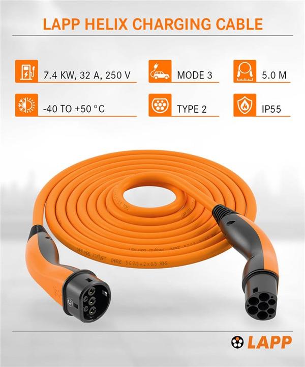 Actual product image Lapp Mobility EV-TYP2 Ladekabel HELIX 1-phasig (Type 2, 7.40 kW, 32 A, 5 m)