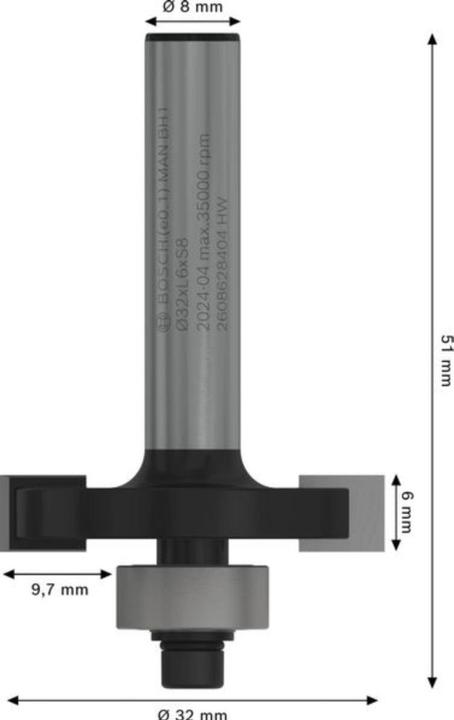 Produktbild Bosch Professional Zubehör Scheibennutfräser, 8 mm, D1 32 mm, L 6 mm, G 51 mm