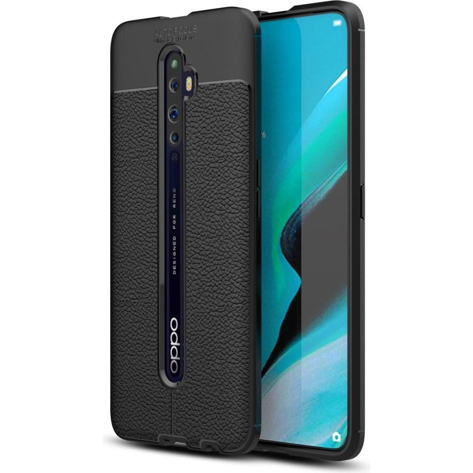 Screenguard Oppo Reno2 Z Hülle Leather Design TPU Cover (Oppo Reno 2 Z), Smartphone Hülle, Schwarz