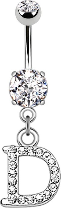 Produktbild Star Piercing Banane silber mit Anhänger Kristall Buchstabe D (Messing, Chirurgenstahl 316L)