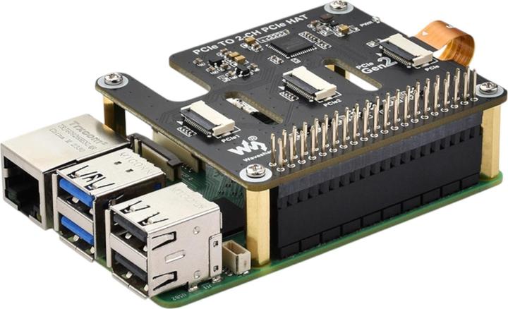 Produktbild WaveShare PCIe auf 2-CH PCIe HAT Adapter für Raspberry Pi 5