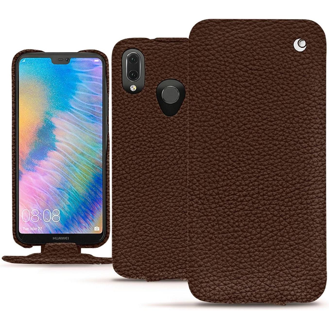 Noreve Lederschutzhülle vertikal (Huawei P20 Lite), Smartphone Hülle, Braun