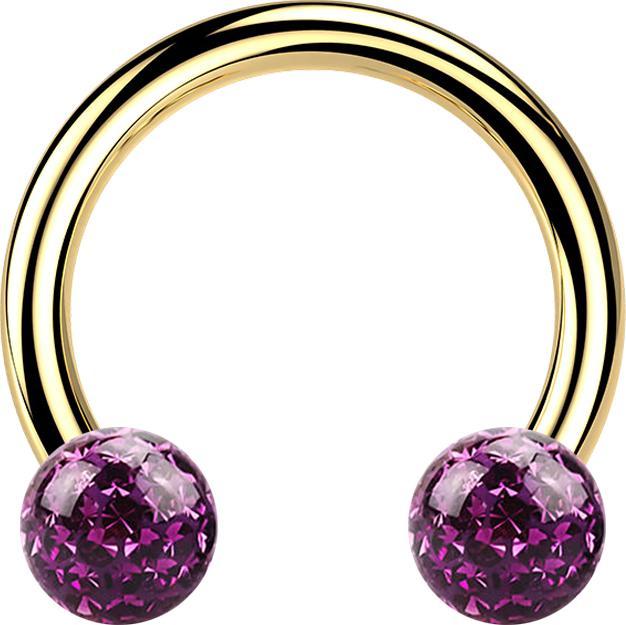 Actual product image Star Piercing Micro Circular Barbell gold-plated with two crystal balls violet epoxy protective layer (without brass, Titanium)