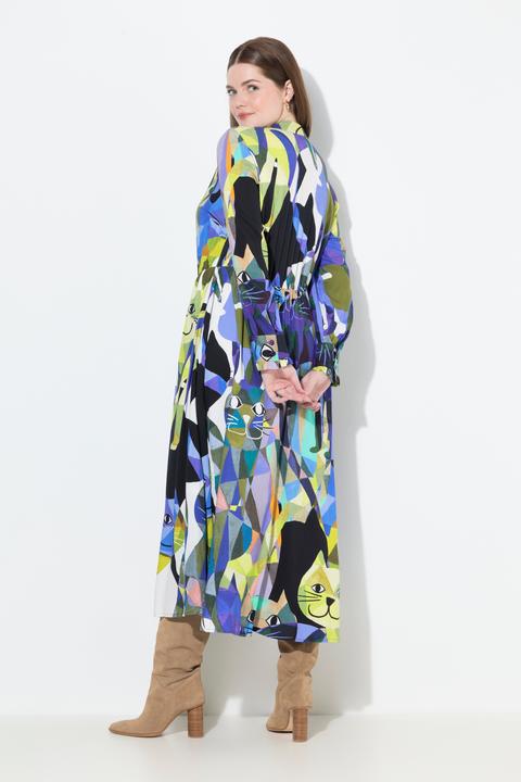 Image du produit Ulla Popken Robe maxi à manches longues, encolure en V et lavallière, coupe évasée (60)