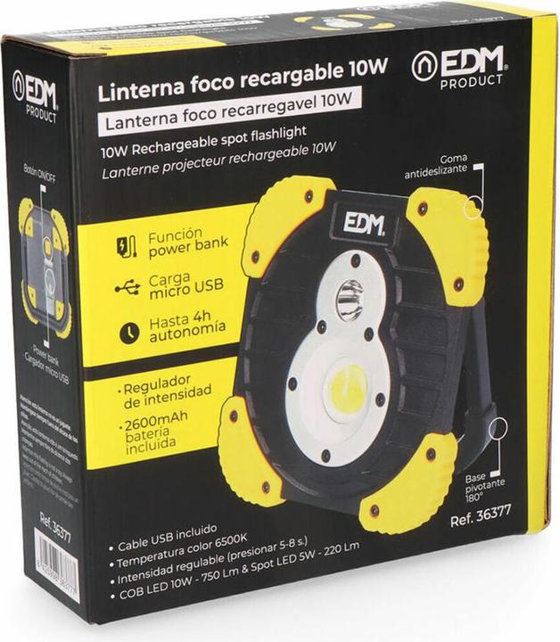 Produktbild EDM Taschenlampe LED 36377 XL Gelb Schwarz 15 W 250 Lm 750 Lm Fokus Aufladbar (14 cm, 750 lm)