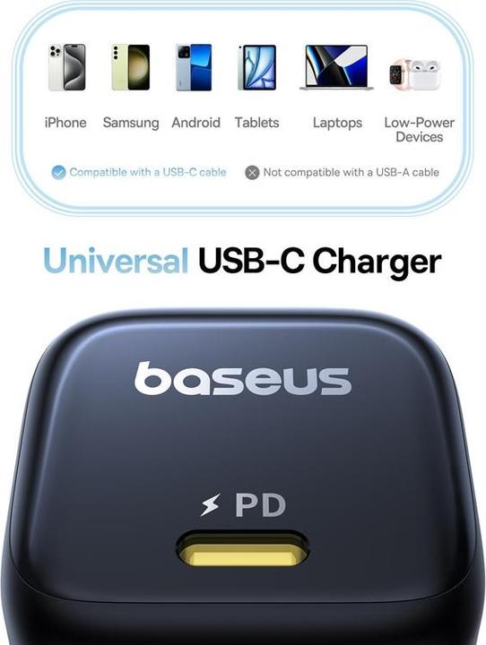 Actual product image Baseus - Wall Charger PicoGo (P10176800123-00) - GaN, Fast Charging, 45W, USB-C - Cosmic Black (45 W, 1 portion)