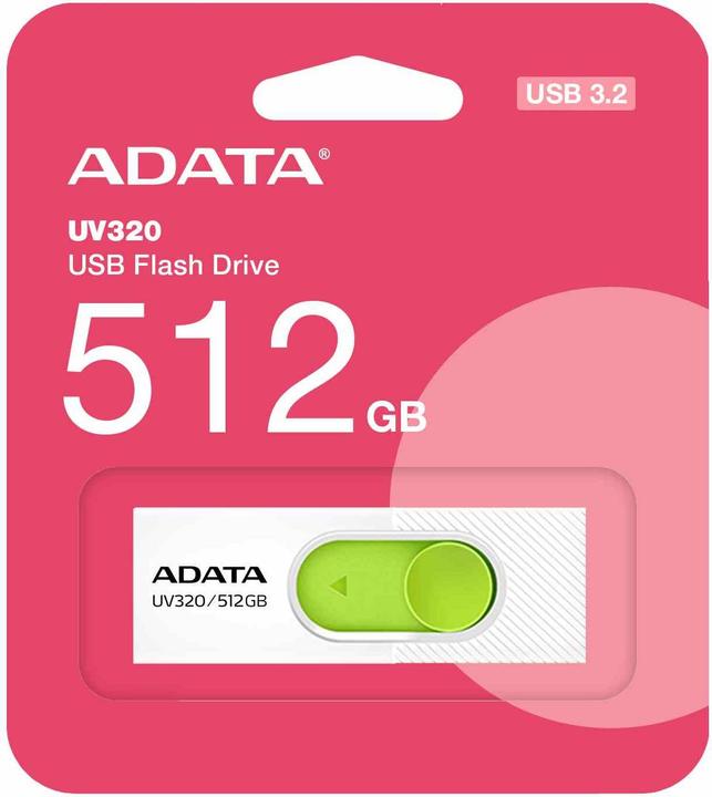 Image du produit Adata UV320 Lecteur flash USB Type-A 3.2 Gen 1 (3.1 Gen 1) Vert, Blanc (512 Go, USB-A)