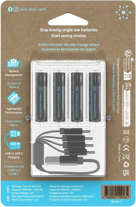Image du produit Pale Blue AAA USB-C (4 pcs, AAA, 600 mAh)