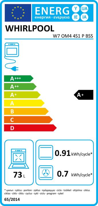 Energie-Label Whirlpool W7 OM4 4S1 P BSS 73 L A+ Schwarz, Edelstahl