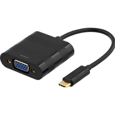 Thumbnail - Deltaco USBC-1098 video cable adapter USB Type-C VGA (D-Sub) Black (USB Typ-C, 10 cm), Data + Video Adapter, Schwarz