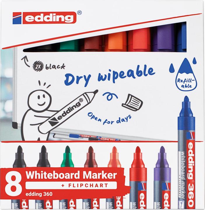 Produktbild Edding Whiteboardmarker (Orange, Violett, Rot, Grün, Braun, Blau, Schwarz, 3 mm, 8 x)