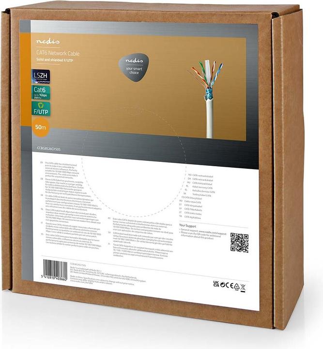 Immagine prodotto Nedis Rotoli di cavo di rete | CAT6 | solido | F/UTP | rame puro | 50,0 m | per interni | rotondo | (F/UTP, CAT6, 50 m)