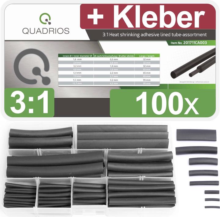 Quadrios Premium assortiment krimpkous, 100 stuks - krimpverhouding 3:1, met inwendige lijm (100 x)
