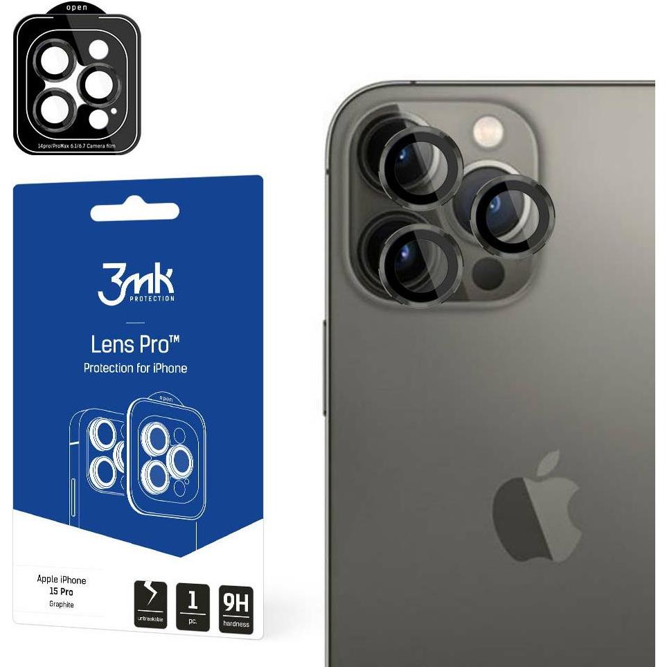 3MK Lens Protection Pro iPhone 15 Pro 6.1" grafitowy/graphite Ochrona na obiektyw aparatu z ramką mo (1 Stück, Apple iPh...