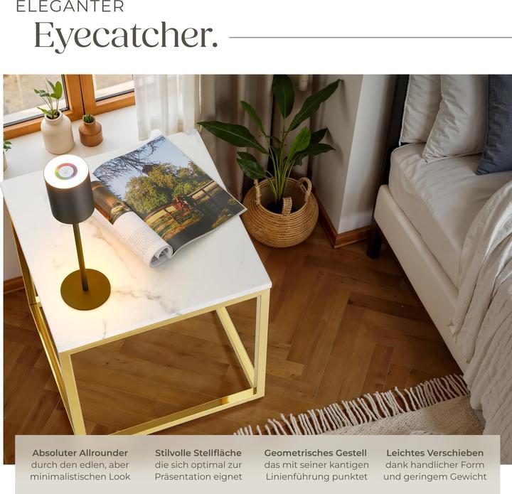 Image du produit tectake Table d'appoint en marbre Alysia, carré (45 x 45 x 47.50 cm)