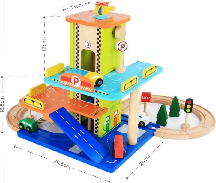Produktbild Hermex Holz-Parkhaus für Kinder mit Zubehör Parkgarage Spielzeug Spielgarage