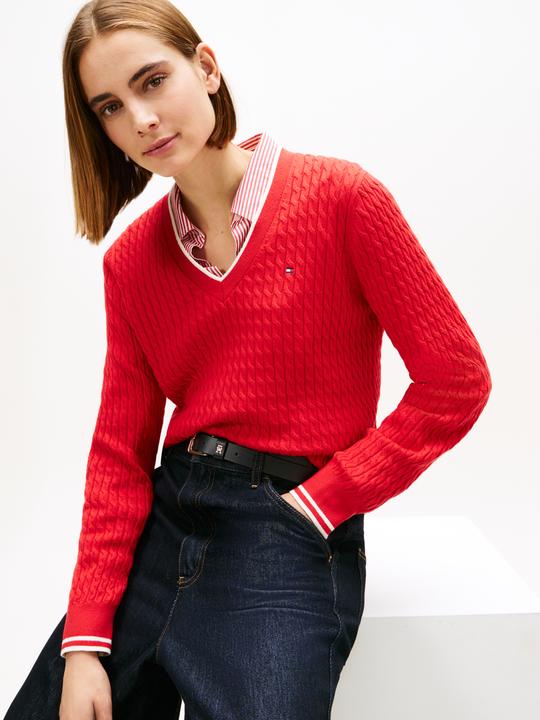 Produktbild Tommy Hilfiger Kabelfein GG V-Ausschnitt Langarmpullover (S)