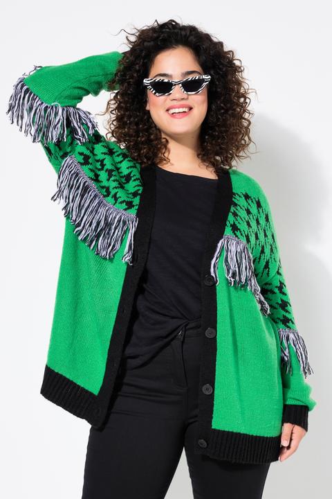 Produktbild Angel of Style Strickjacke, oversized, Hahnentritt, Fransen, Langarm (56)
