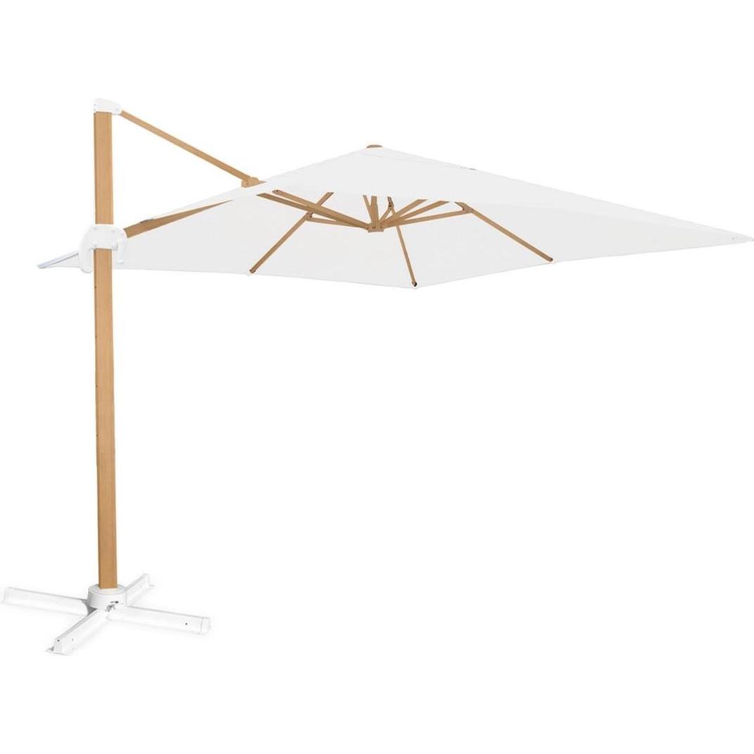 Sonnenschirm, Solskaerm Tiber Weiss Aluminium Teakholz 300 x 300 x 250 cm (3 m)