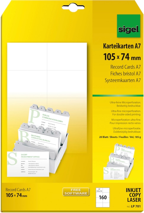 Image du produit Sigel Fiches d'information (A7, 185 g/m², 20 x)