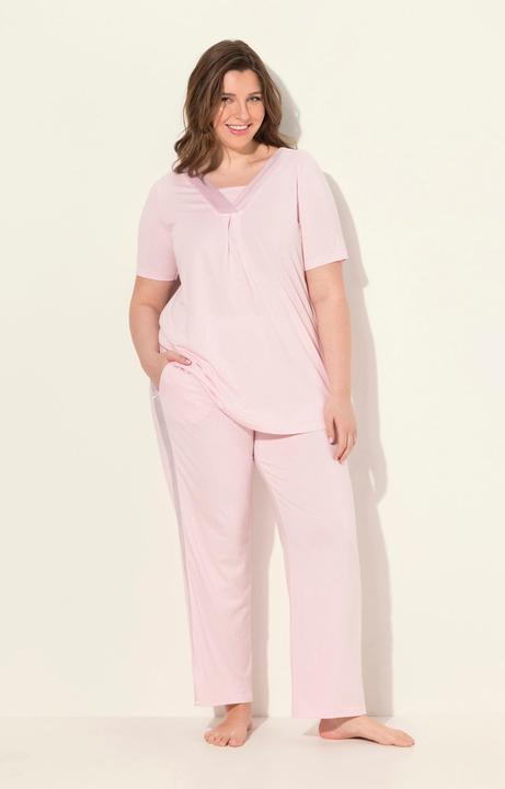 Produktbild Ulla Popken Pyjama, Satindetails, V-Ausschnitt, Halbarm (46, 48)