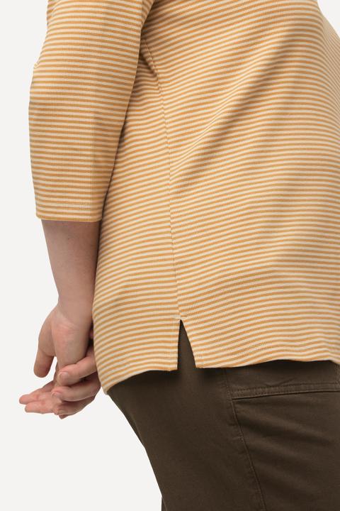 Image du produit Ulla Popken T-shirt slim à col montant et manches 3/4, coton bio, rayures (46, 48)