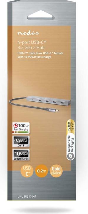 Immagine prodotto Nedis Hub USB | 1x USB-C™ 3.2 Gen 2 Maschio | USB-C™ 3.2 Gen 2 Femmina con PD 3.0 / 3x USB-C™ 3.2 Gen 2 (USB-C, 4 porte)