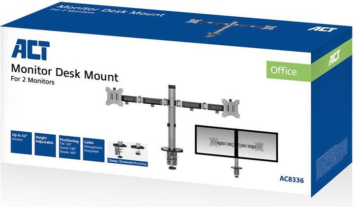 Produktbild ACT Monitor Desk Mount, 2 screens up to 32ö, gray (Tisch, 32")