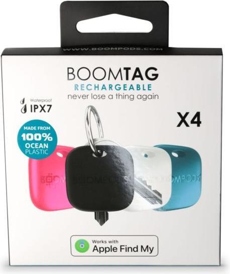 Immagine prodotto Boompods Boomtag Ricaricabile 4 pezzi Nero, Blu, Bianco, Rosa (iOS)