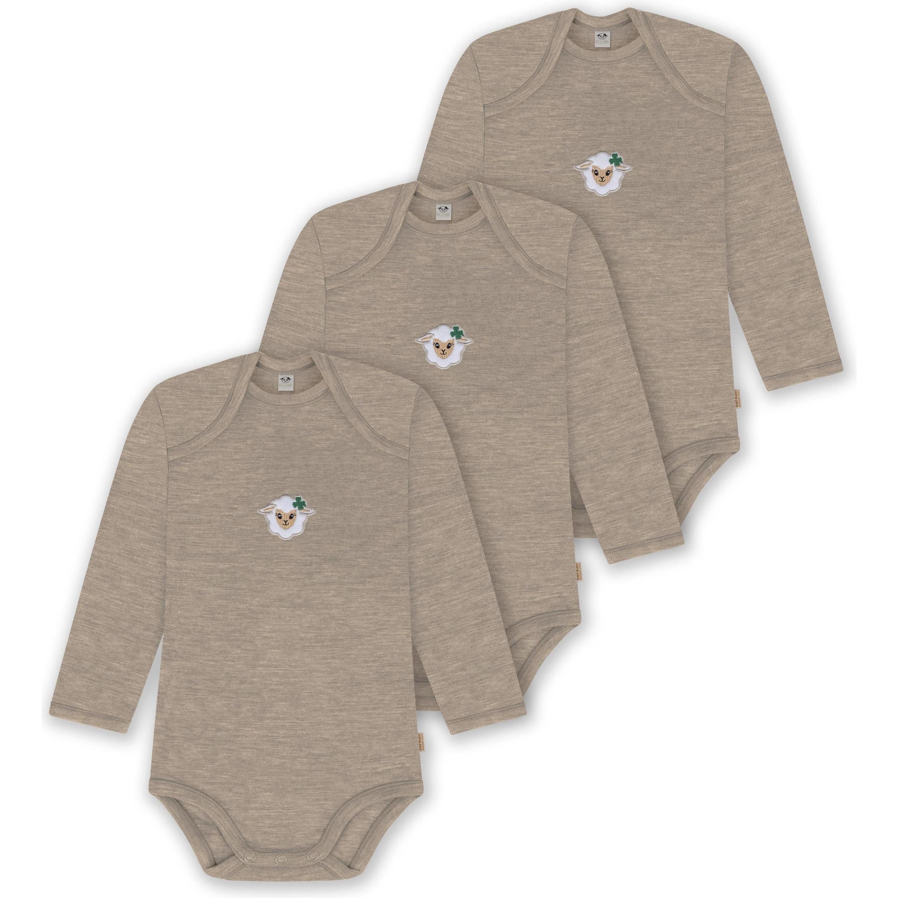 Normani, Herren, Body, 3er Pack Baby Merino Body Langarm „Auckland" - 9379, Beige, (92)