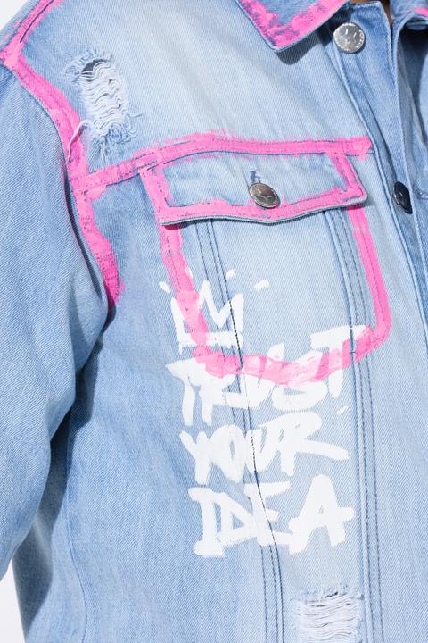 Immagine prodotto Angel of Style Jeansjacke, oversized, Schriftzug, Neon-Kanten (54)