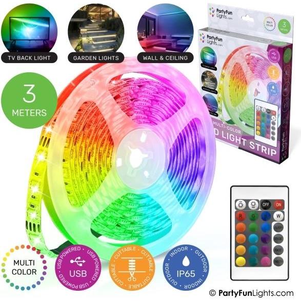 PartyFun Lights Striscia luminosa LED USB - 3 m con telecomando incluso