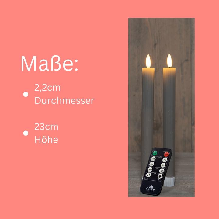 Actual product image Novaliv LED Stabkerzen 12 Stück ECHTWACHS gerippt TAUPE GRAU mit Timer Funktion 6 Stunden 23cm Höhe für (24 x)