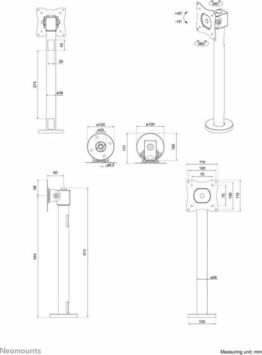 Image du produit Neomounts NS-DPOS100BLACK (Tables, 32", 15 kg)