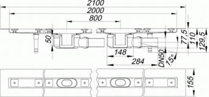 Produktbild Dallmer Duschrinne CeraLine F 2000mm, 524089, DN 50 Bauhöhe 110mm (2235 mm)