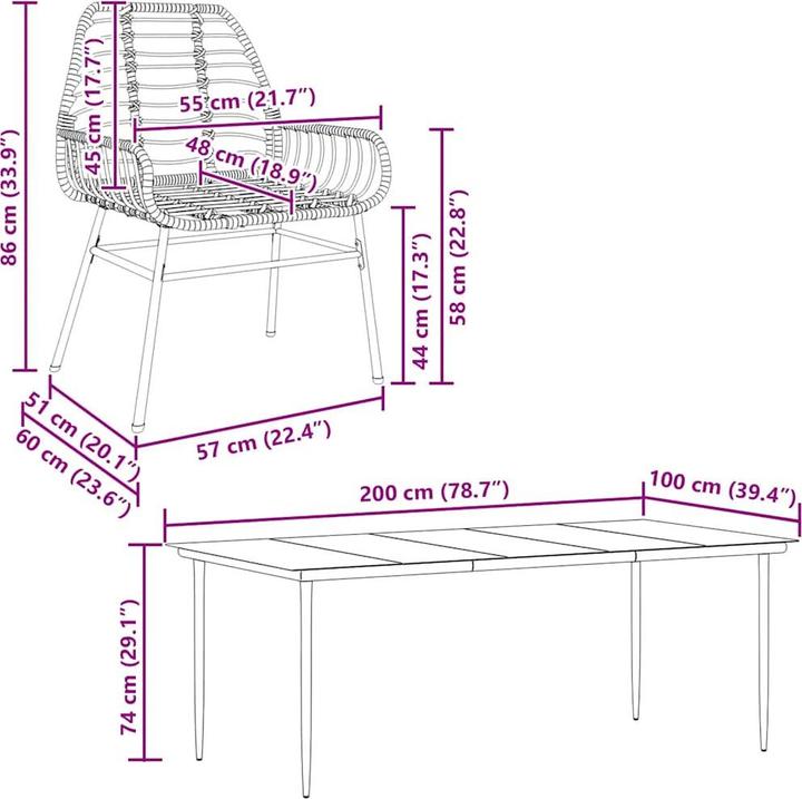 Produktbild vidaXL Garten Essgruppe (200 x 100 x 74 cm)