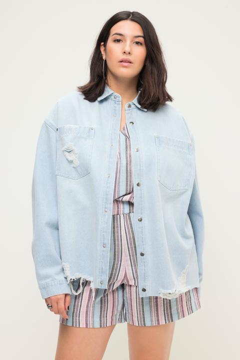 Produktbild Studio Untold Jeanshemd, oversized, destroyed, Hemdkragen, Langarm (54)