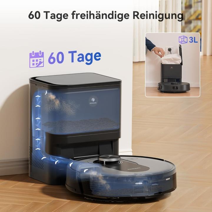 Produktbild Proscenic Aspirateur robot avec station, navigation Lidar, 6000Pa, 200 min, pour poils d'animaux et tous sols (6000 Pa, Wischtuch)