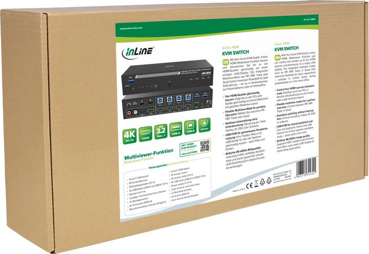 Produktbild InLine ® KVM Switch, 4-fach, HDMI, 4K60Hz, Multiviewer, USB Hub, schwarz