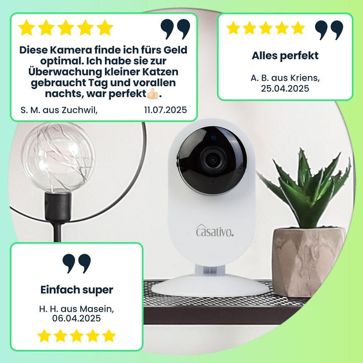 Immagine prodotto Casativo 2er-Set Hochauflösende Full-HD-IP-Überwachungskamera mit, Nachtsicht, Bewegungserkennung (1920 x 1080 Pixels)