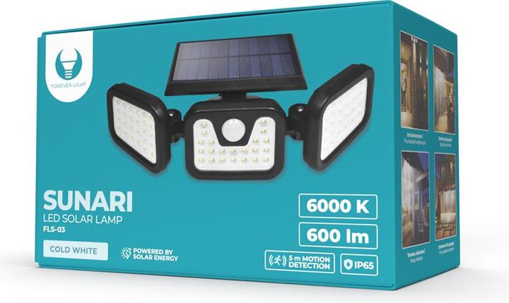 Produktbild Forever Light SUNARI Solarlampe LED FLS-03 74*SMD PIR 8W 600lm 6000K 2400mAh Li-Ion (600 lm, IP65)