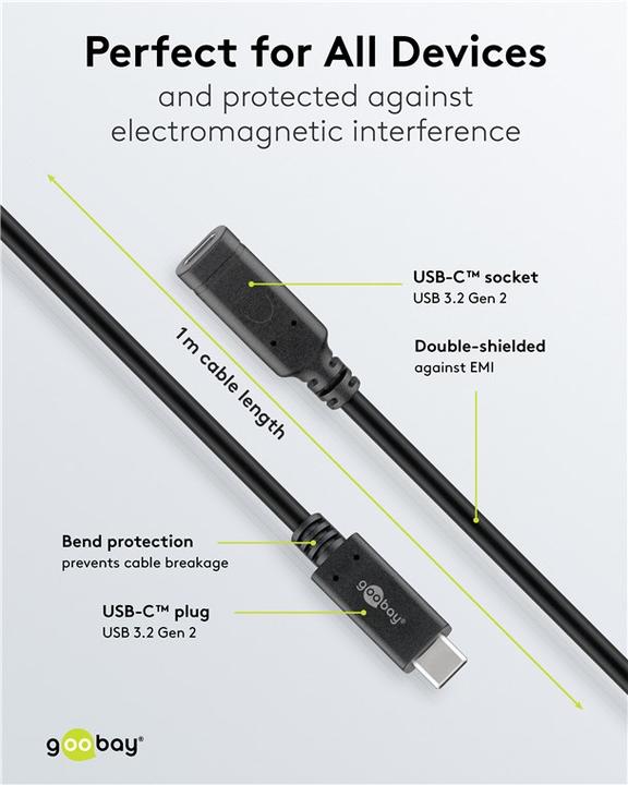 Image du produit Goobay USB C — USB C (1 m, USB 3.2 Gen 2, 20 W)