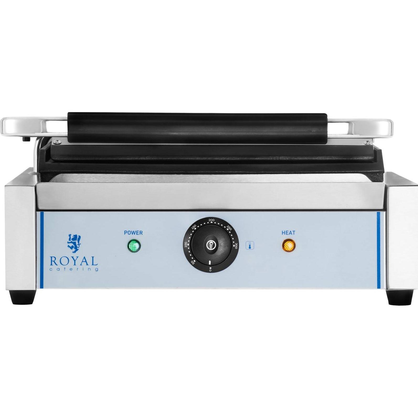 Thumbnail - Royal Catering Kontaktgrill glatt 2.200 W Gastro Panini Toaster Elektro Grillplatte Edelstahl, Tischgrill, Silber