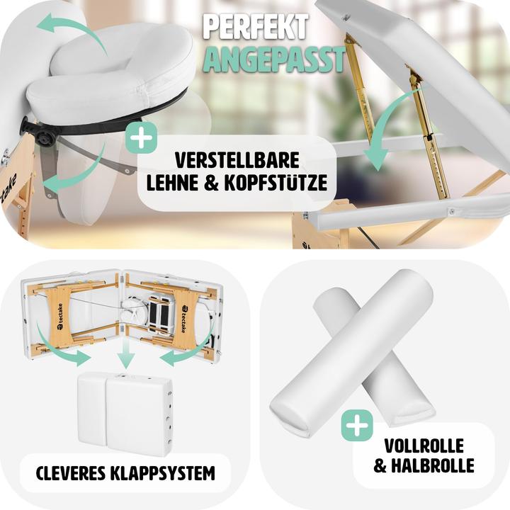 Produktbild tectake 3 Zonen Massageliege-Set Somwang mit 7,5cm Polsterung, Rollen und Holzgestell