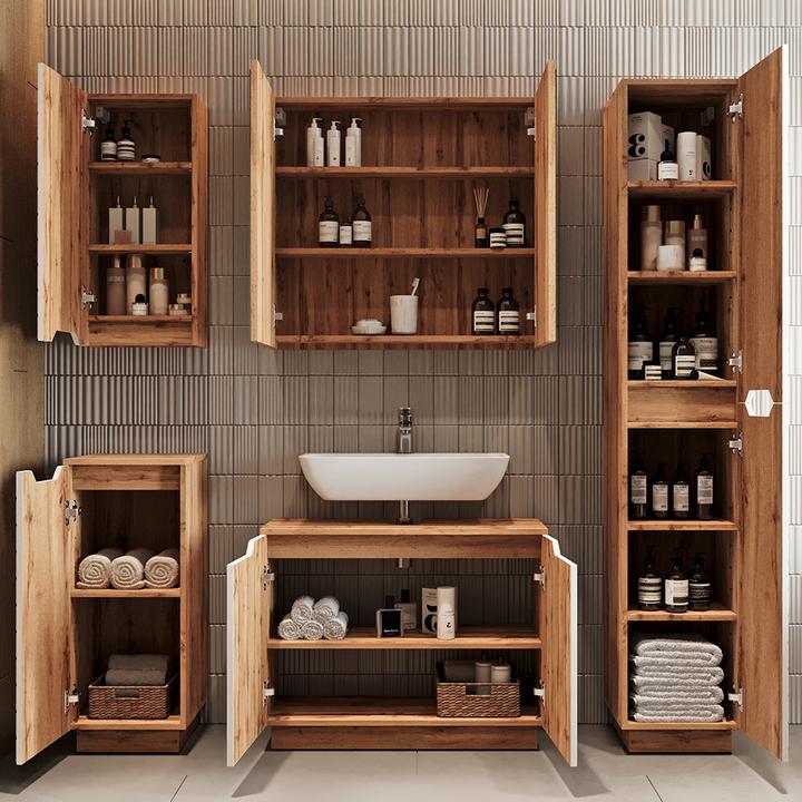 Actual product image Vicco Waschbeckenunterschrank Lotta, Eiche/weiss gestreift, 79.6 x 62.1 cm mit 2 Türen (79.60 x 32 x 62.10 cm)