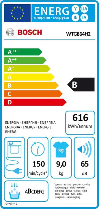 Energie-Label Bosch Hausgeräte WTG864H2 (9 kg, Rechts)