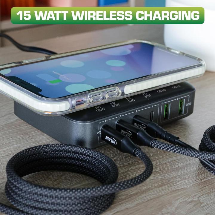 Immagine prodotto InLine Qi Powerstation Multiport, alimentatore, caricatore, 4x USB Tipo-C, 2x USB Tipo-A, GaN, 100W, cavo (100 W, 6 porte)